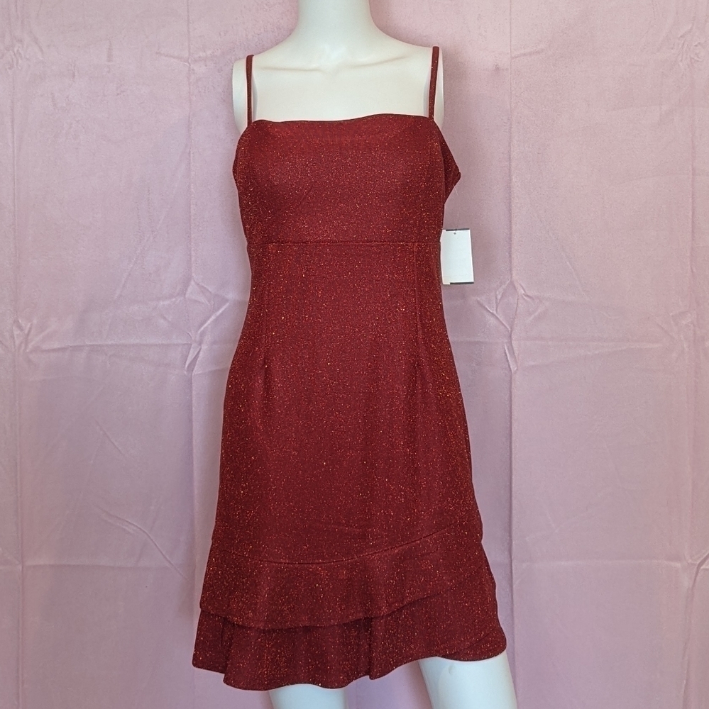 Midnight Doll Red Sparkly Ruffle Hem Festive Mini Dress size 13